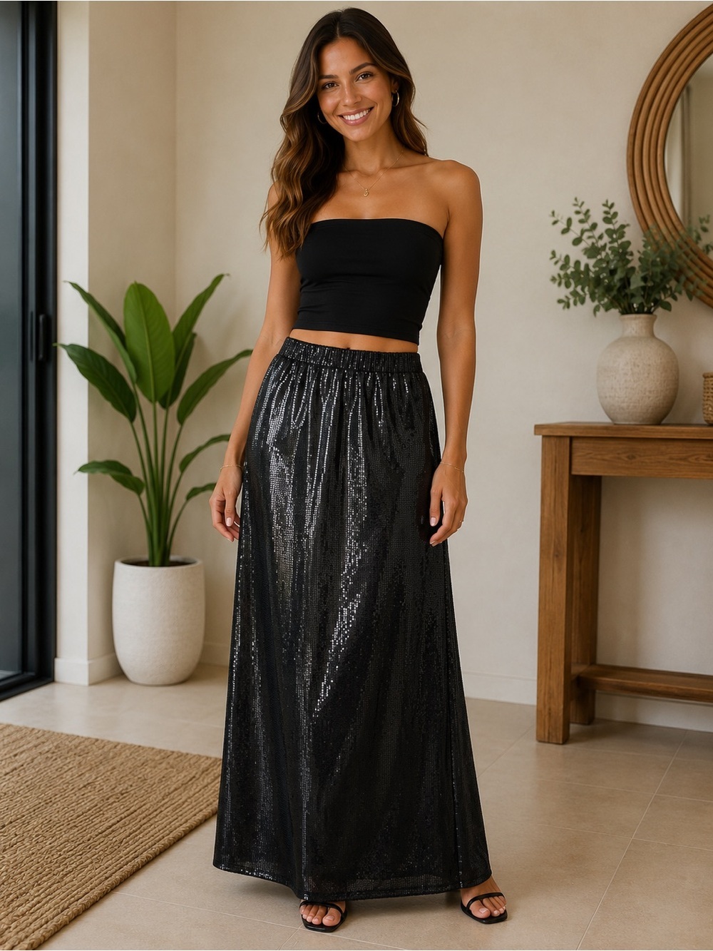 Serra Black Sequin Maxi Skirt